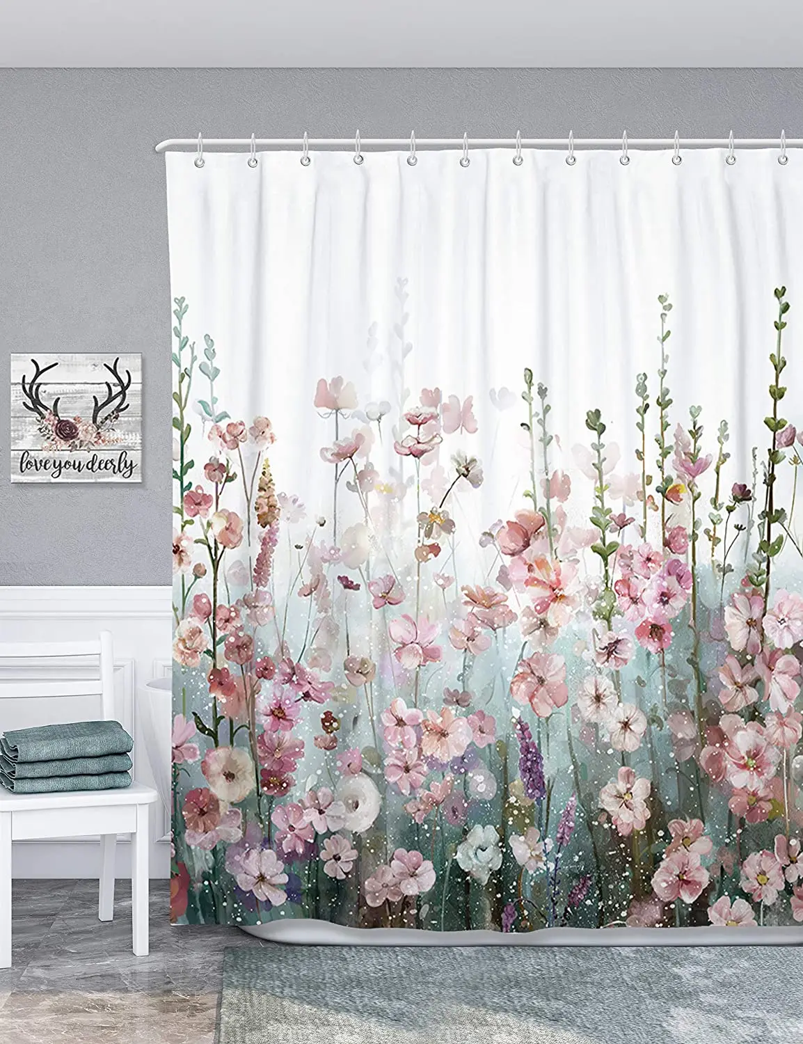 Wholesale Custom Print Polyester Iridescent 3d Printing Flower Single Bathroom Waterproof  Shower Curtain