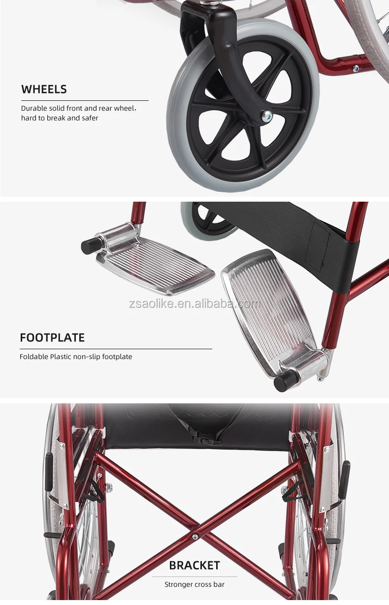 Hot sale steel folding lightweight commode Comfortable wheelchair for disabled people health care supplies medical wheelchair
