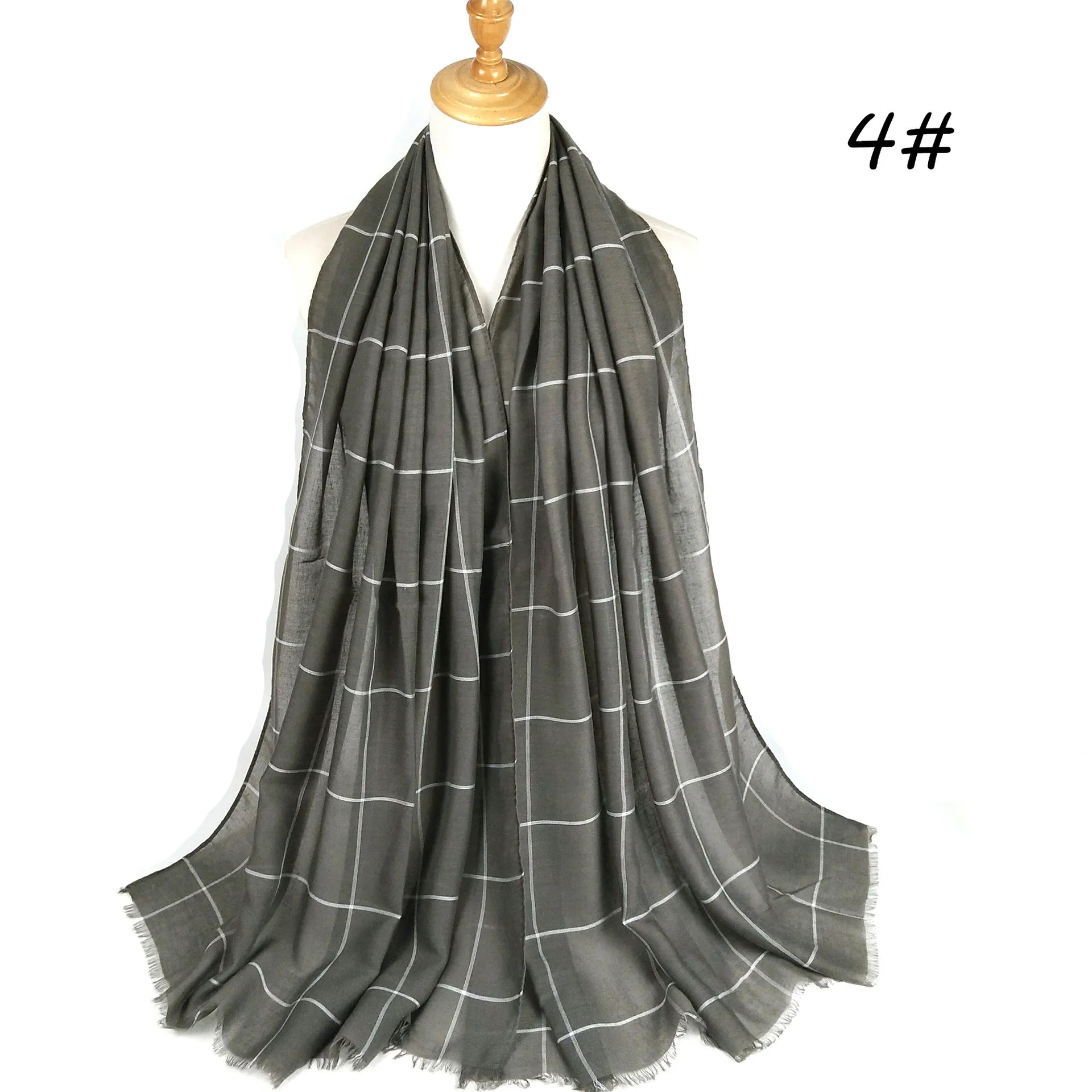 
New cotton and linen checkered scarves cotton long scarves for women monochrome manufacturers direct sales 