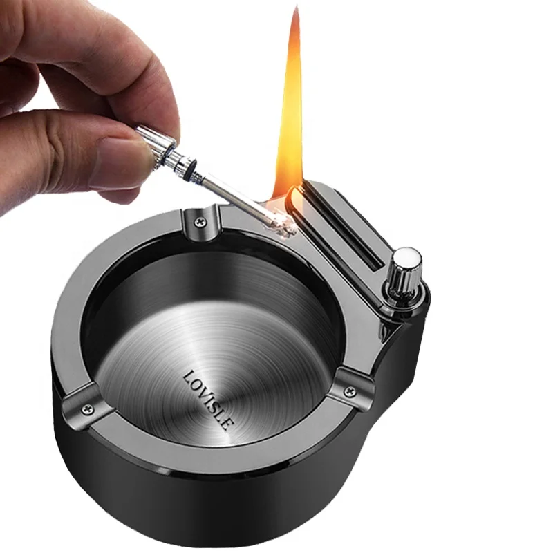 Household Ash Trays Smokeless Cigar Flint Kerosene Lighter Gadget Ash Tray Decor Retro Metal Ashtray