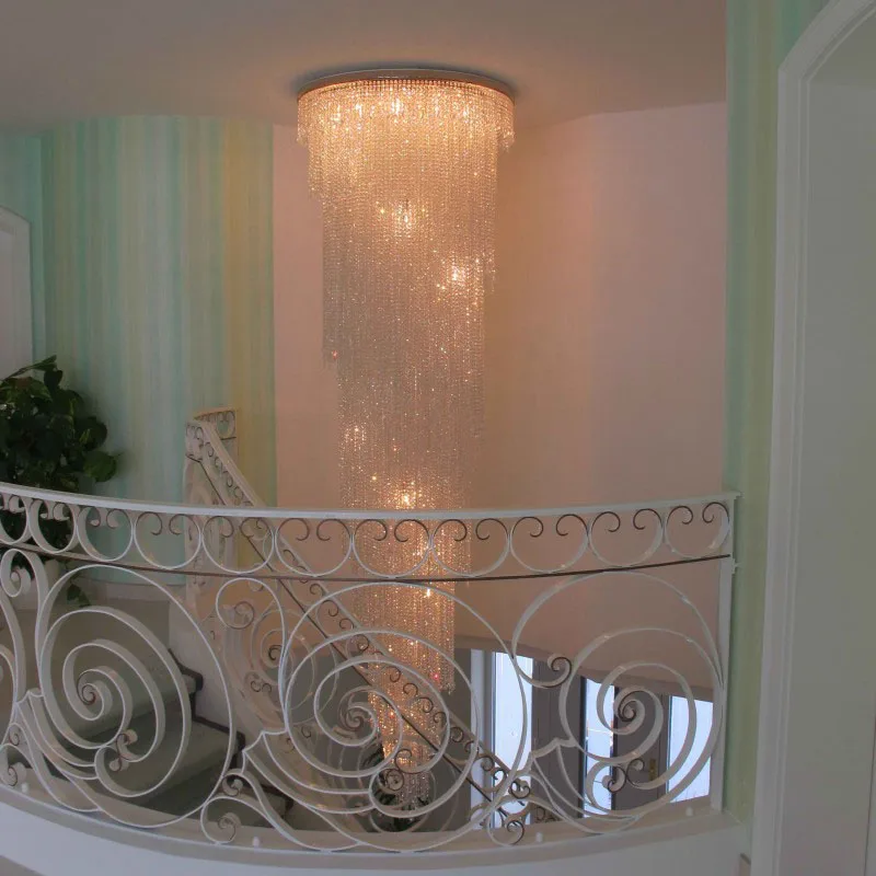 Custom Luxury Crystal Tassel Design Pendant Lampe Bright Hotel Lobby Stair High Ceilings Spiral Chandelier Light Modern Crystal