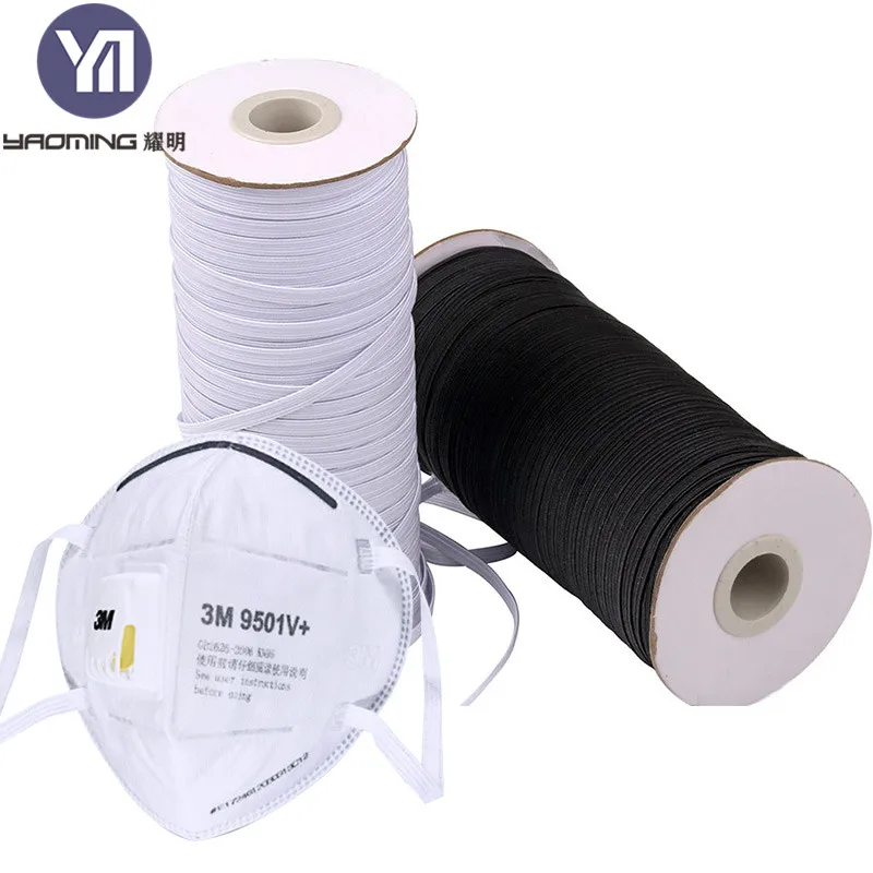In Stock Flat Rope Elastic Cord Customized High Quality 6mm Cheap Black White Wholesale Shoes Coated Nylon / Cotton Braided