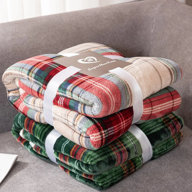Designer Throw Wholesale Christmas Tartan Flannel blanket Sustainable Plaid Sofa Sherpa Flannel Fleece Throw Blanket
