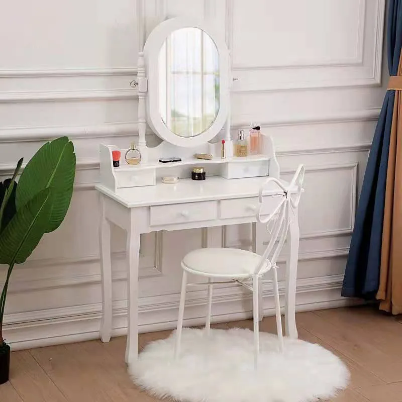 Makeup Dressing Table with Jewelry Organized Cabinet and Cushioned Vanity Stool