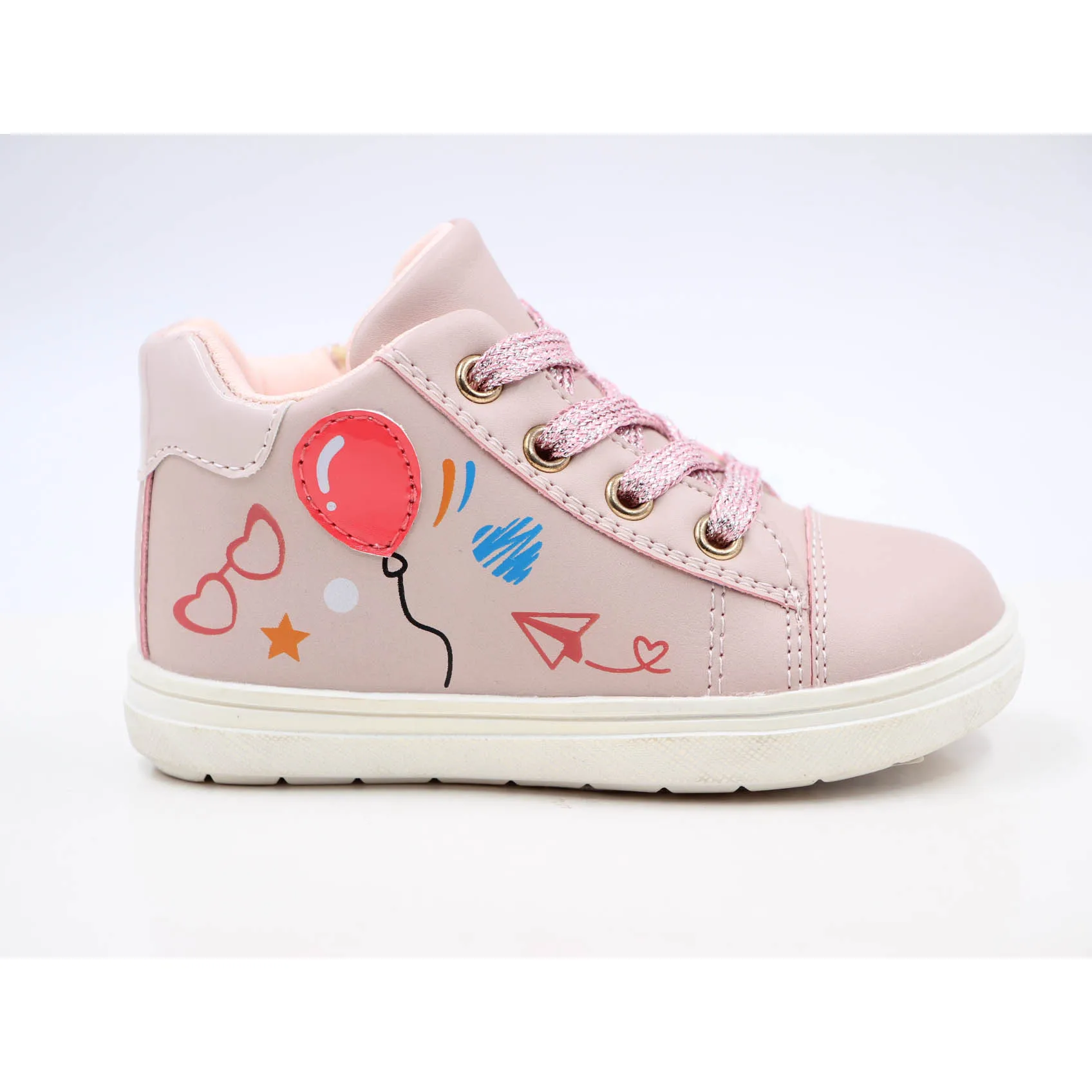 
Classic outsole Pink color printing effect zapato for girl shinny shoe lace casual shoes sneakers 