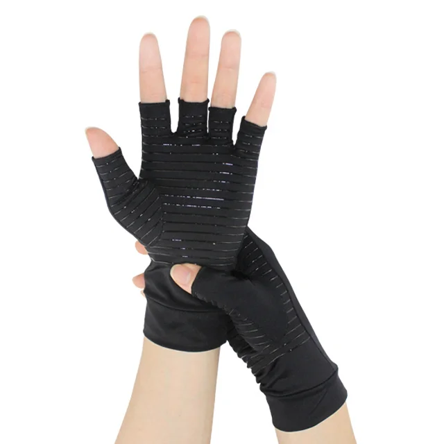 
Черные медные компрессионные перчатки с полупальцами для артрита  (1600133076374)
