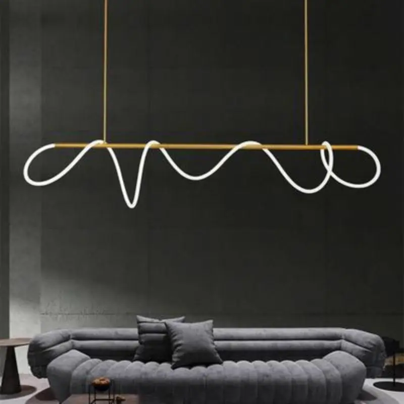 Minimal restaurant creative art note chandelier personality simple design long straight line table bar line