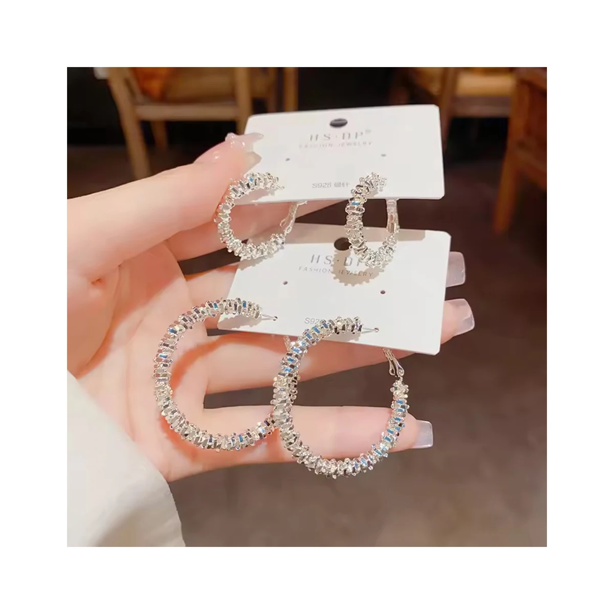 Glitter Hoop Earrings Luxury Personalized Sparkly Glitter Silver Big Circle Hoop Earrings for Women Girl