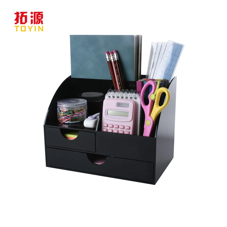 Custom Black Acrylic Pen Holder Desk Organizer Acrylic Drawer Organizer
