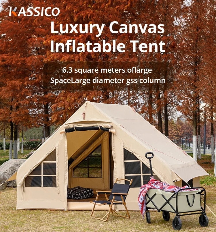 Customized 6.3/12m2 Luxury Air Inflatable Camping Tent Outdoor Glamping Blow-Up Tent For Four Season