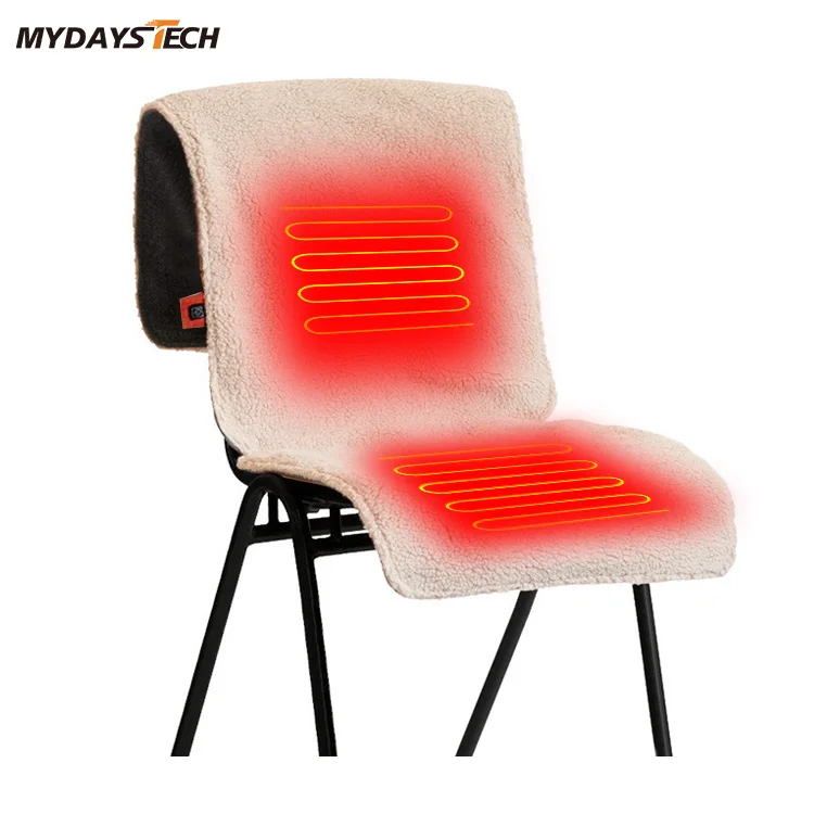Mydays Tech Outdoor Portable 3 Levels Temperature Setting Heated Sherpa Chair Pad Heated Seat Cushion for Office Outdoor