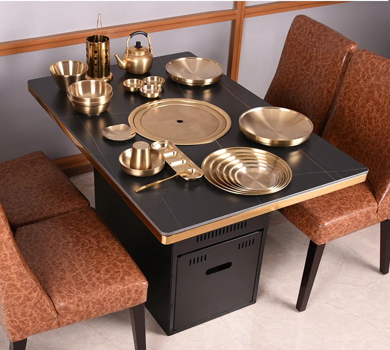 Japanese indoor household barbecue party smokeless fireproof desktop round Stainless steel electric bbq grill