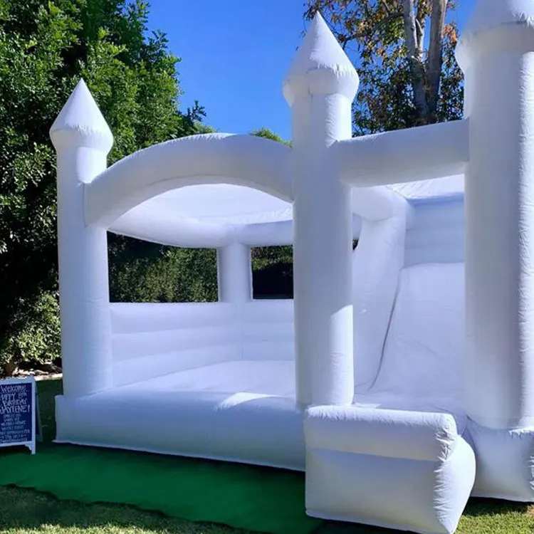 
White inflatable jumper bounce house bouncy castle slide combo for wedding birthday party 
