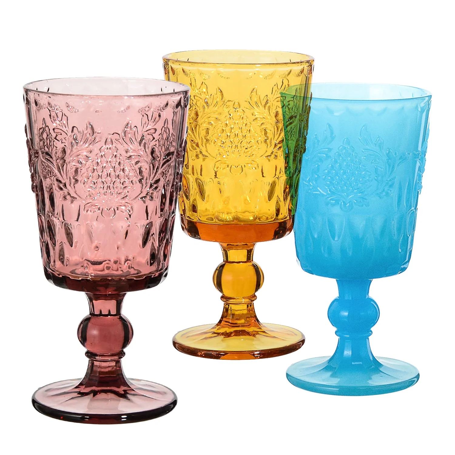 Samyo custom wedding glassware vintage Raspberries design pink colored drinking glass goblet red wine glasses