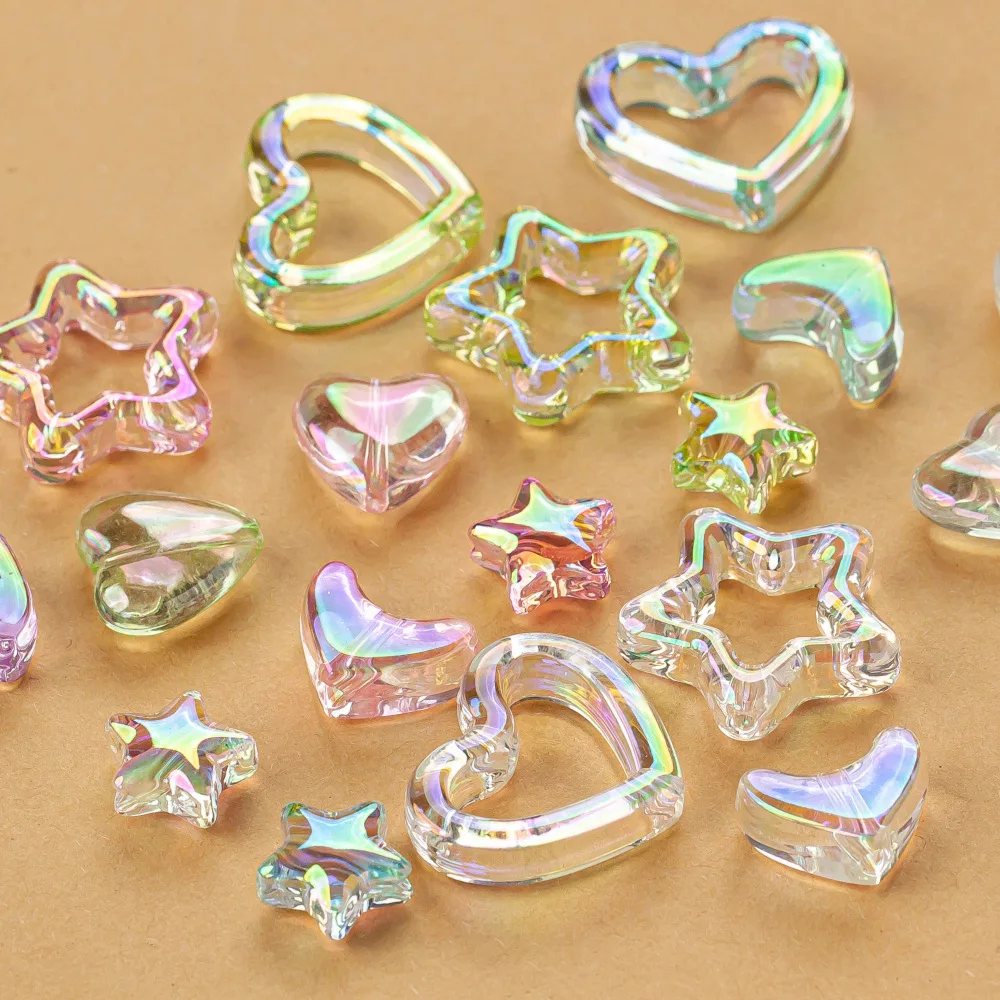 Simple 14-25mm Colorful Hollow Heart Star Beads Handmade Acrylic Beaded Charm For DIY Bracelet Necklace Jewelry Accessories