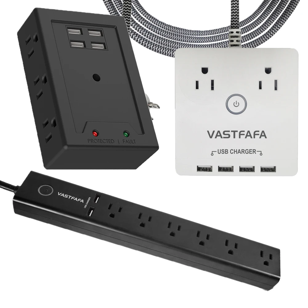 15A USA  flat plug bar ethernet network lan rj45 6-8 outlets tv guard Tower usb smart socket power strip surge protector