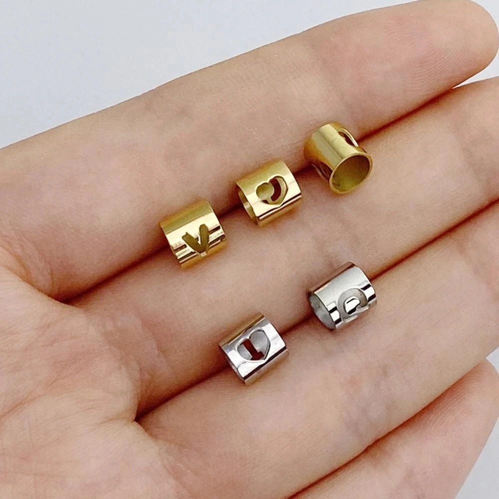 Stainless Steel Gold Color Single Letter Beads Hollow A-Z Cylindrical 6cm DIY Making Bracelets Jewelry