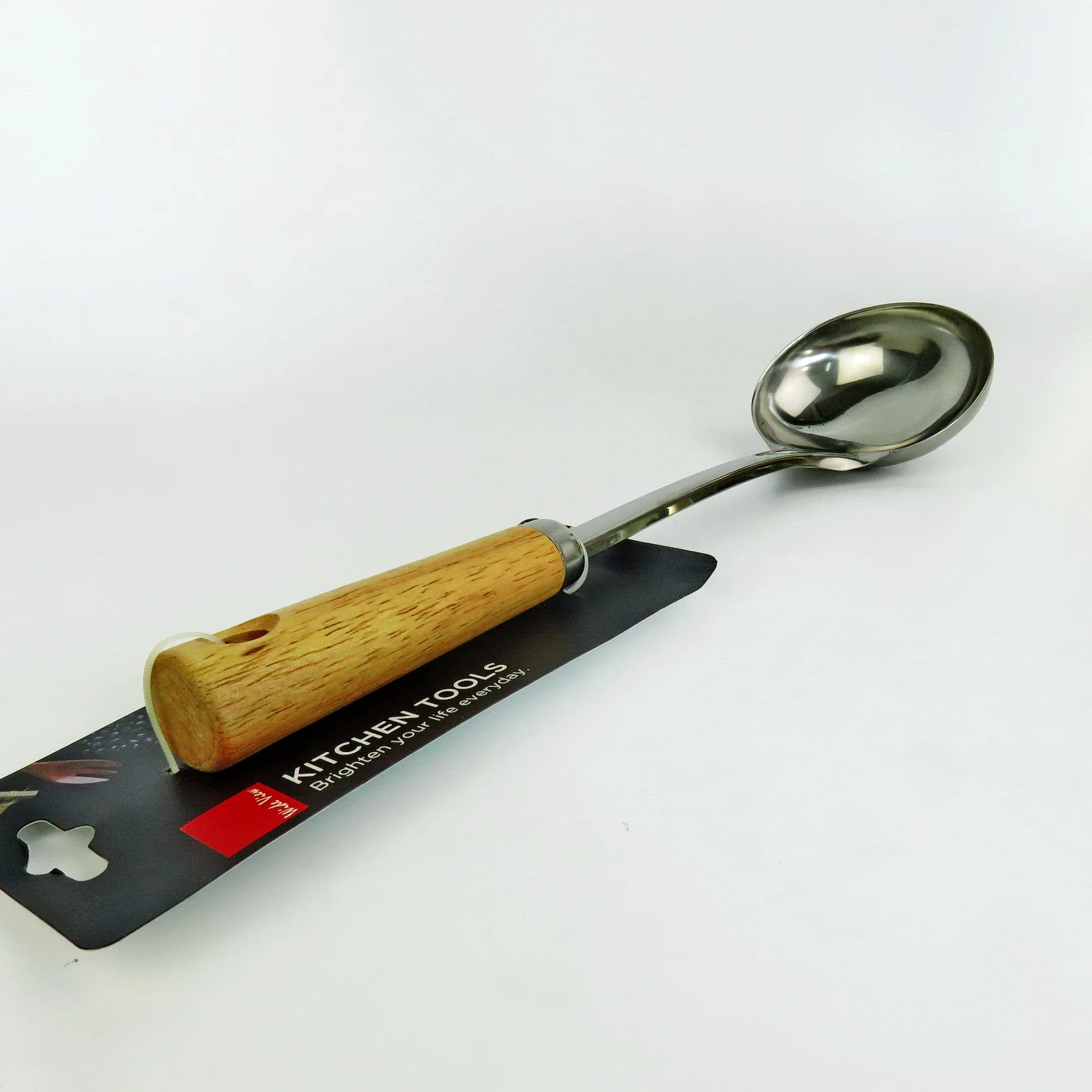 Hot sale high quality Rubber Wood Handle Kitchen Utensils tools Stainless Steel Wooden Handle Serving spoon