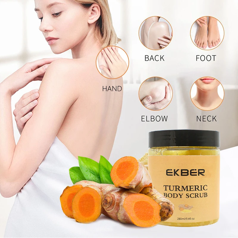 EKBER Private Label Natural Turmeric Vitamin C Exfoliating Hand Body Scrub Brightening Body Scrub For All Skin