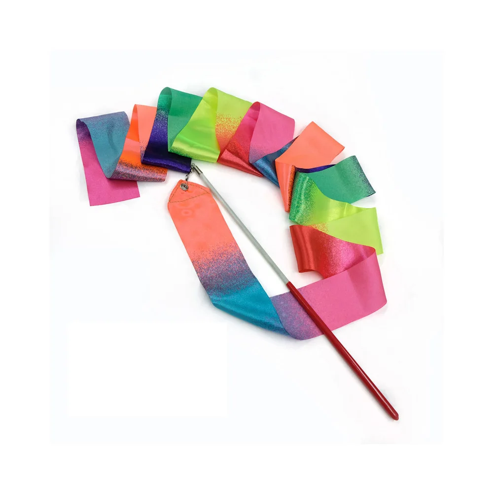 Factory 6M Length 49CM Pink Handle Colorful Rhythmic Artistic Gymnastics Dance Ribbons For Adult Kids