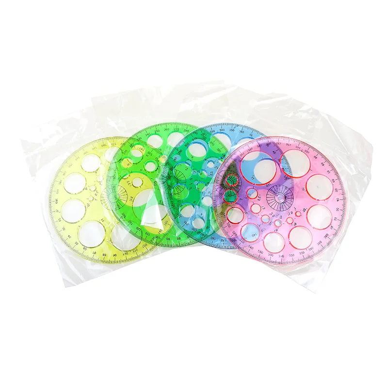 BECOL Wholesale 360 Degree Circular Protractor Plastic Round Ruler Template with 16 Circles for School Office Home
