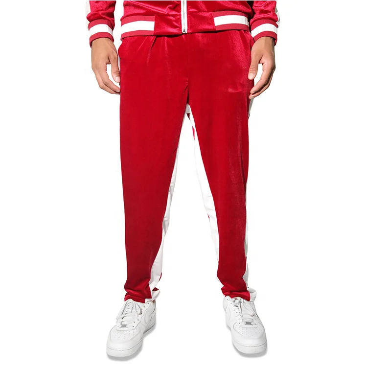 Hot sale stylish men official custom velour tracksuits with side tape
