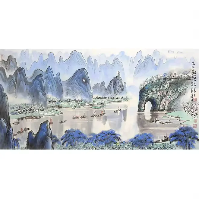 Traditional Chinese style eight horses galloping picture office tea room wall hanging decorative canvas oil landscape painting