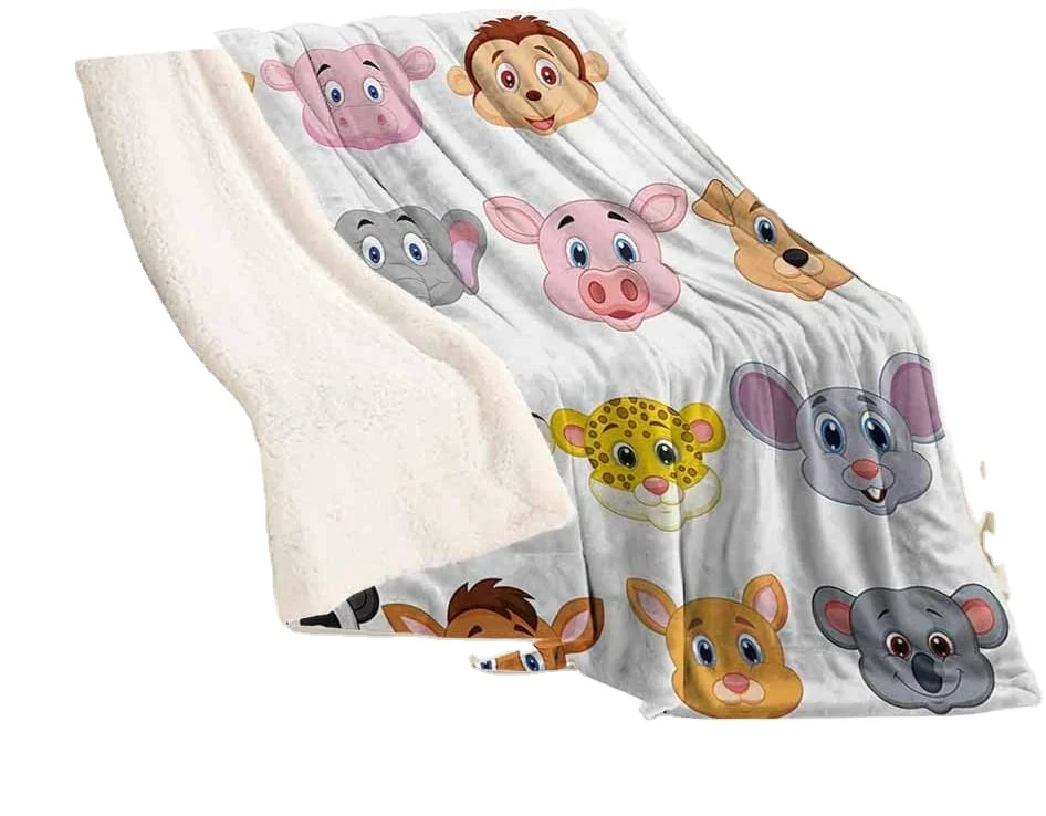 
Cartoon Super Soft Lamb Wool Blanket Kids Themed Baby Cute Animals Blanket Custom Digital Printing Blanket 