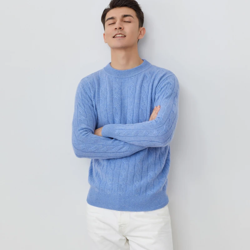 2022 new style autumn winter 100 cashmere men sweaters o-neck solid thick pullovers casual