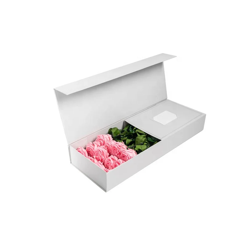 High-End Custom Printed Rectangle Long Stem Eternity Roses Box UV Advantage Foil Matt Lamination Embossing Shipping Flower Gifts