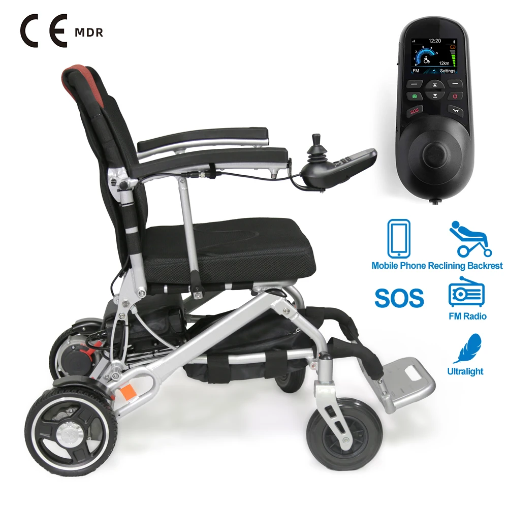 HEDY SEW03 CE Ultra Light Folding Reclining Remote Control Smart LCD Joystick SOS Call FM Radio Power Chair Electric Wheelchair