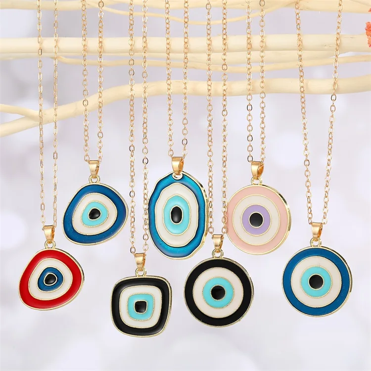 Turkey Blue Eye Necklaces Circular Ellipse Geometry Gold Plated Jewelry Punk Women Statement Necklace Chain 1