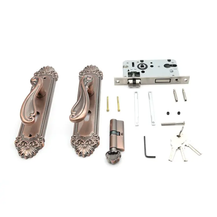 High Security brass interior bedroom wooden european profile door handles lock set