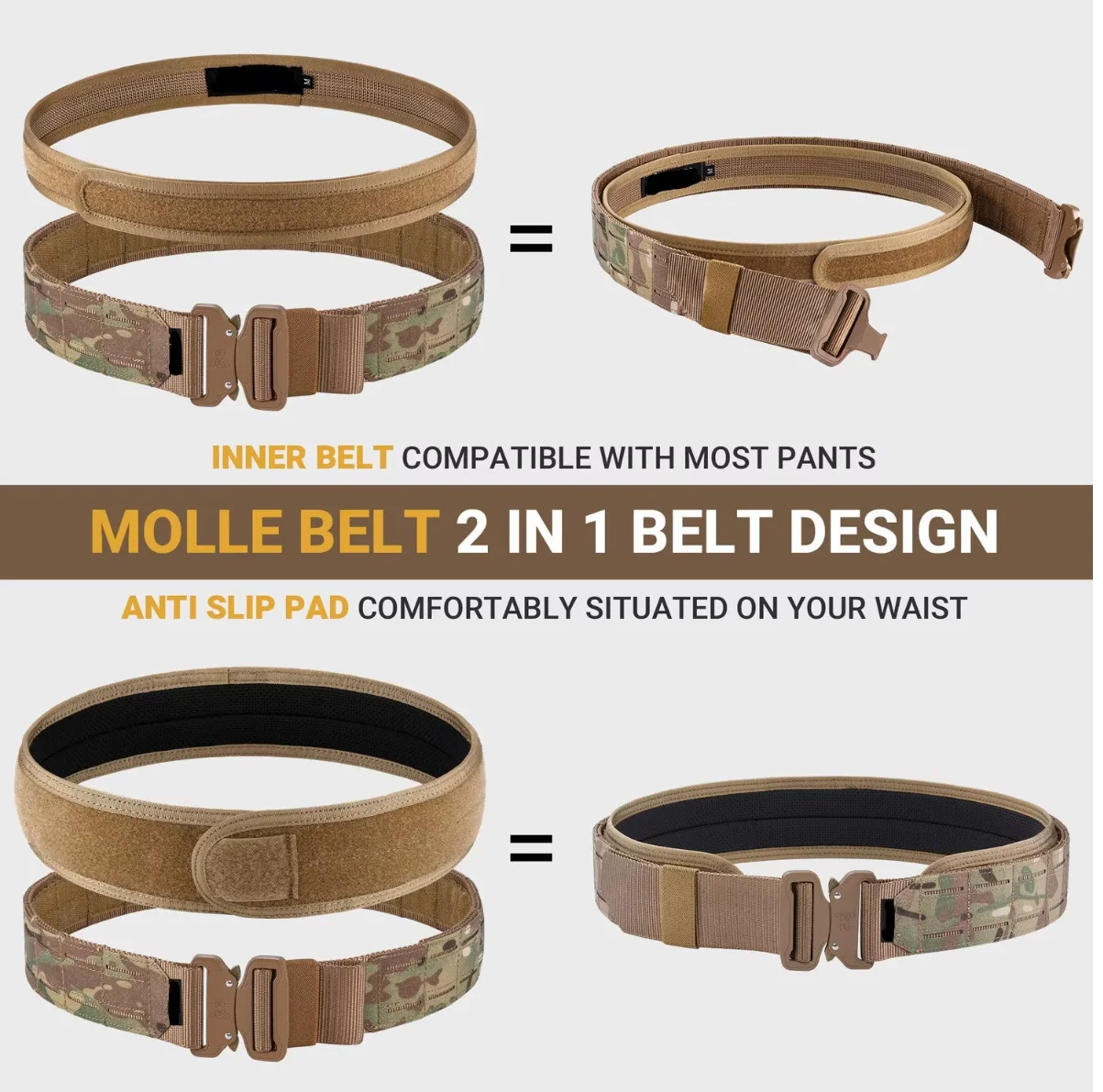 two in one  inner and outer quick release tactical belt with Molle System heavy duty multi functional belt with metal buckle