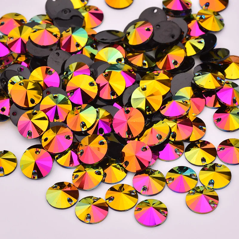 Wholesale Rose AB Rivoli Sew On Crystal Stone Flatback Applique Resin Rhinestones for Needlework DIY Clothes Crafts