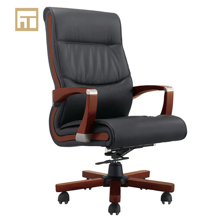 High quality boss chair with arm black leather luxury rolling chair executive wood ceo office chair