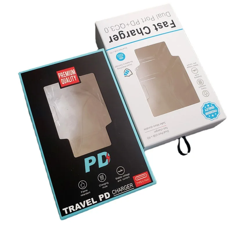 Charging Head Plug Adapter Packaging Paper Color Box With PVC Tray For Electronic Product In Stock And Accept Custom