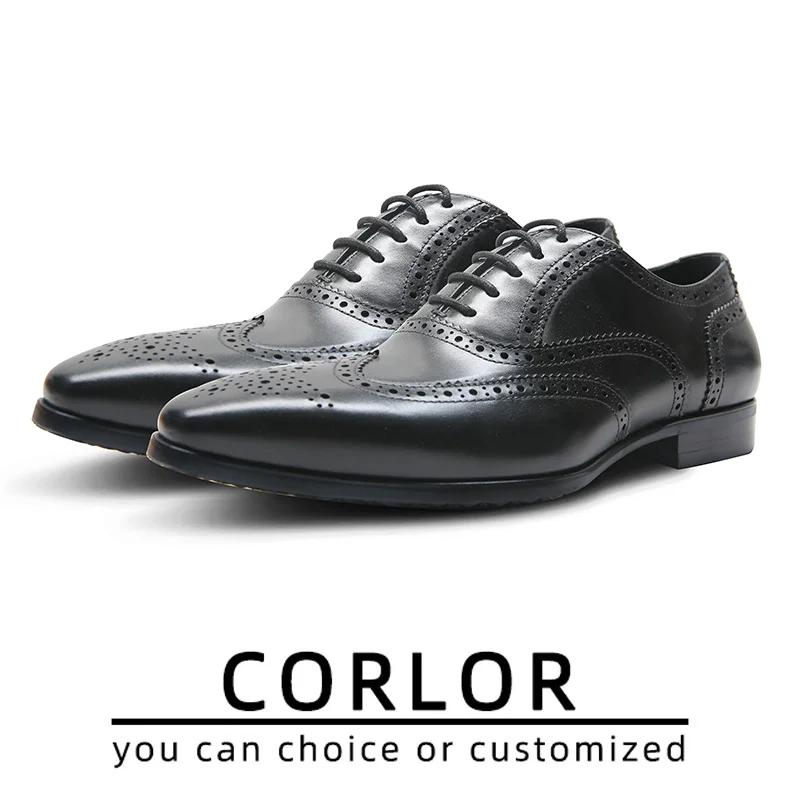 OEM ODM Wholesale men leather dress shoes oxford shoes with brogues wingtip shoes  men