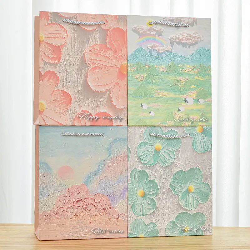 New Style Exquisite Oil Painting Handbag Image Art Paper Bag Jewelry Birthday Gift Gift Bag