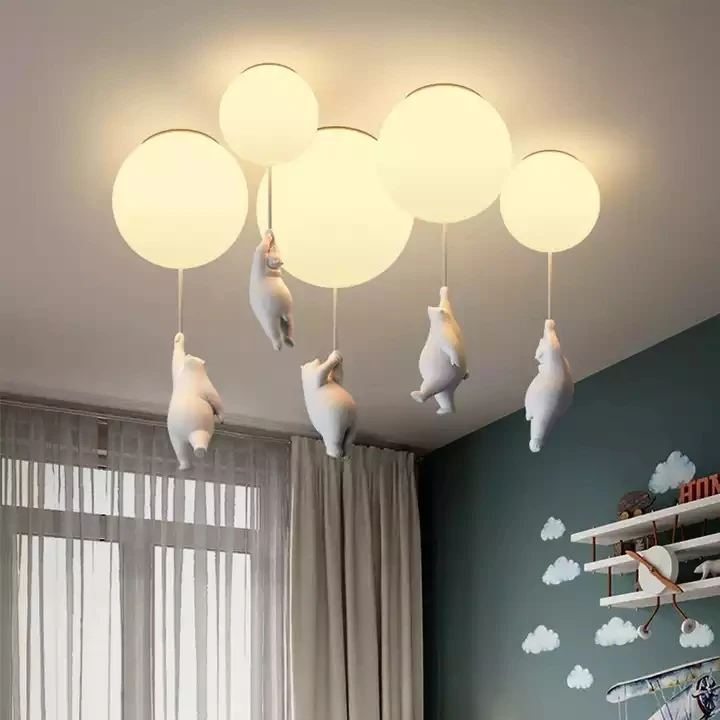 Balloon Glass Ball Hanging Ceiling Light Modern Cute Bear Doll Shape Ceiling Pendant Lamp
