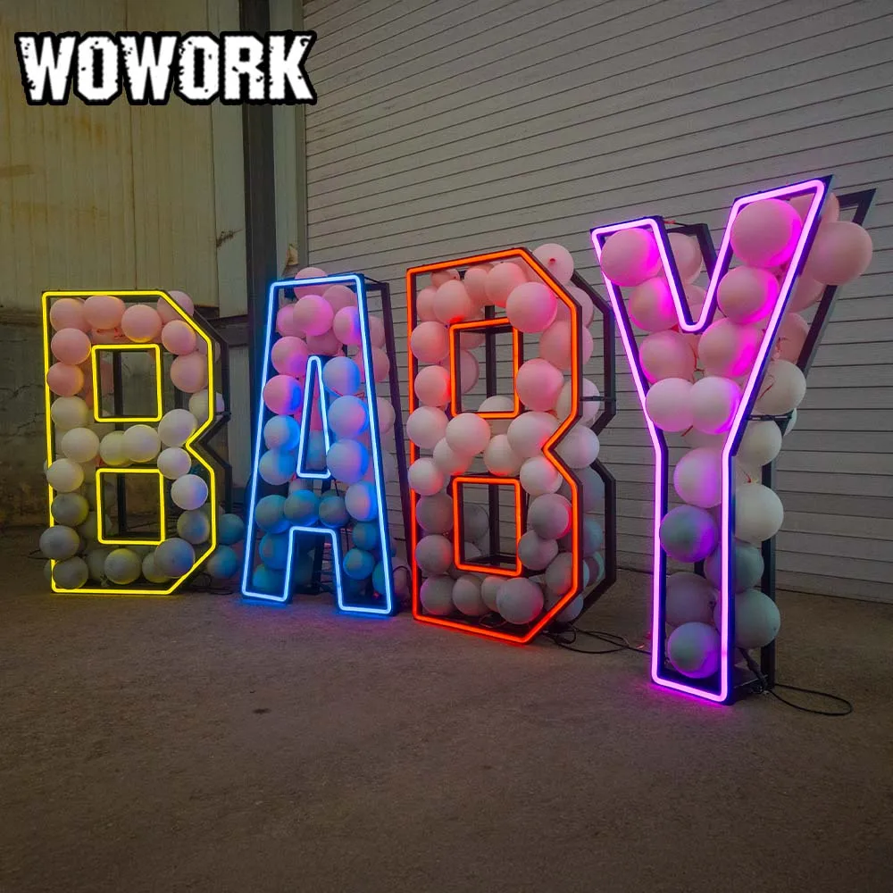 WOWORK оптовая продажа 4 фута металлическая RGB неоновая яркая буква для украшения свадебной вечеринки