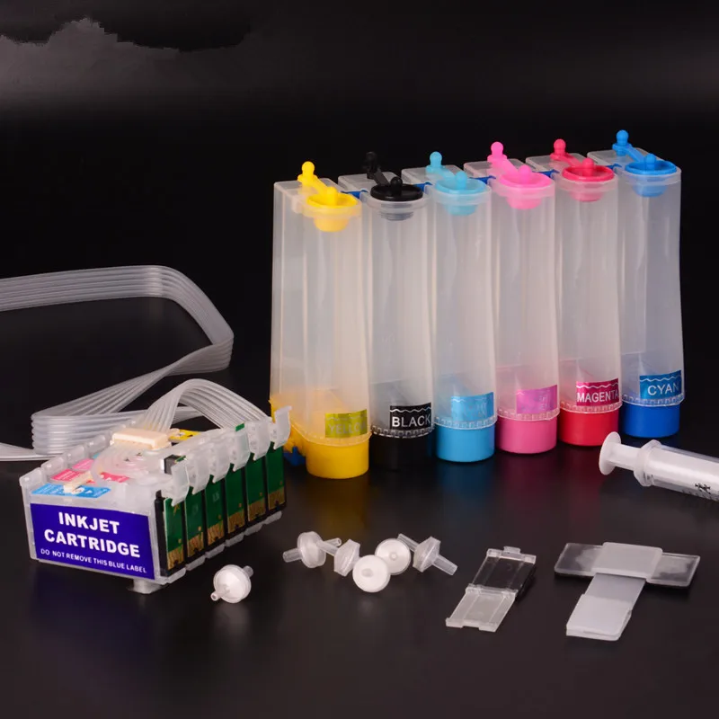 Ocbestjet 6 Colors Per Set Ciss T0791-0796 With Chip For Epson Stylu Phot 1400 PX700W PX800FW P50