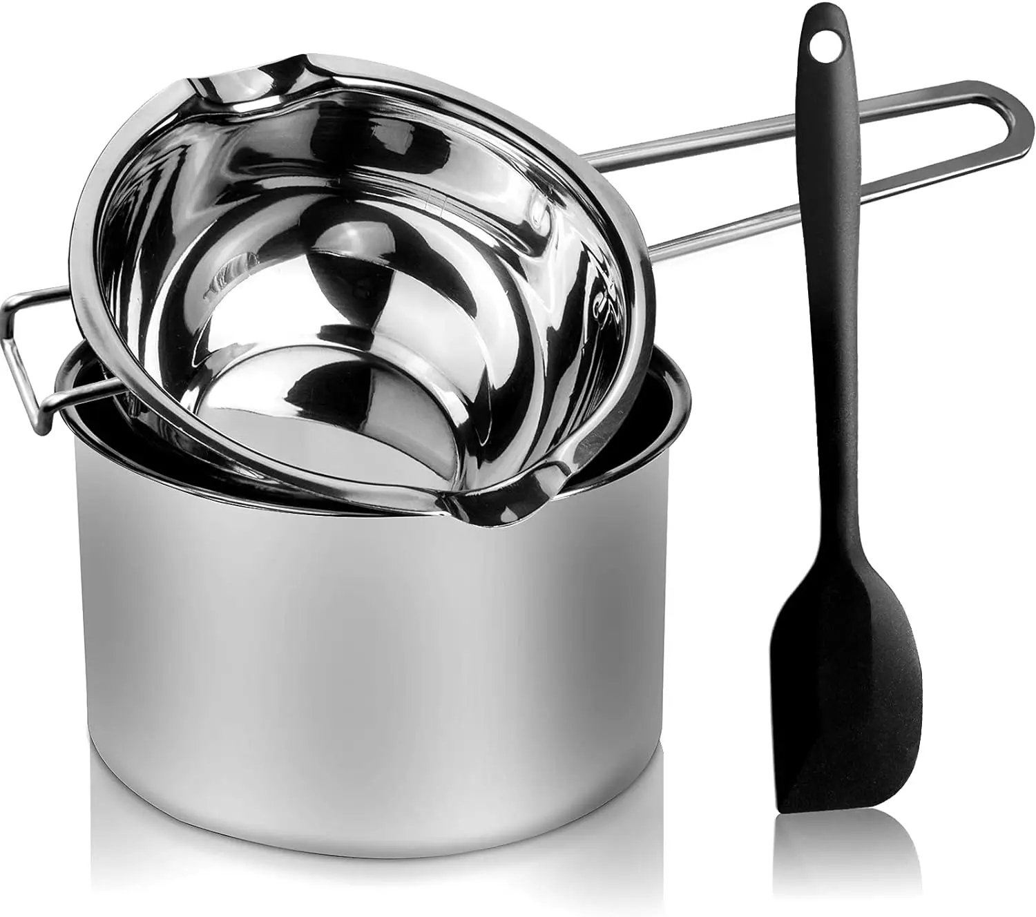 1000ML Double Boiler Pot with 2200ML Stainless Steel Pot and Silicone Spatula for Melting Chocolate Candy Soap Wax Candle Making