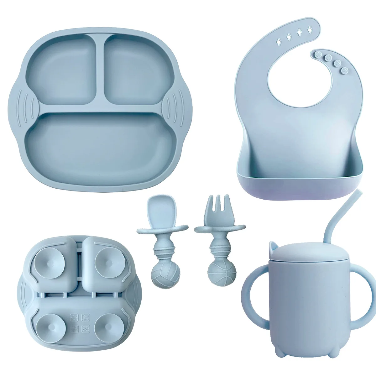 Wholesale Custom Silicone Child Plate Kids Plates Sets Baby Feeding Dish Suction Baby Silicone Tableware Plate Bowl with Spoon