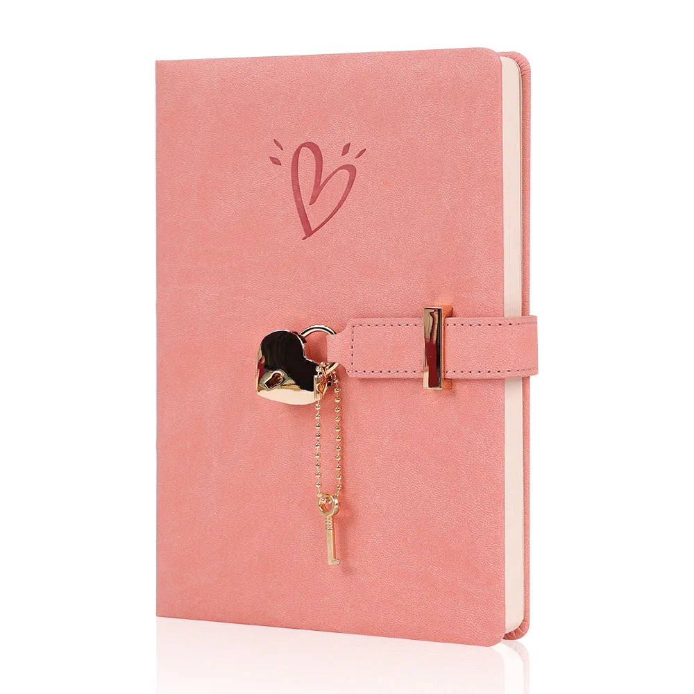 Sweet Girls Journal Notebook with Love Lock Customized Logo PU Leather Hardcover Dairy Planners
