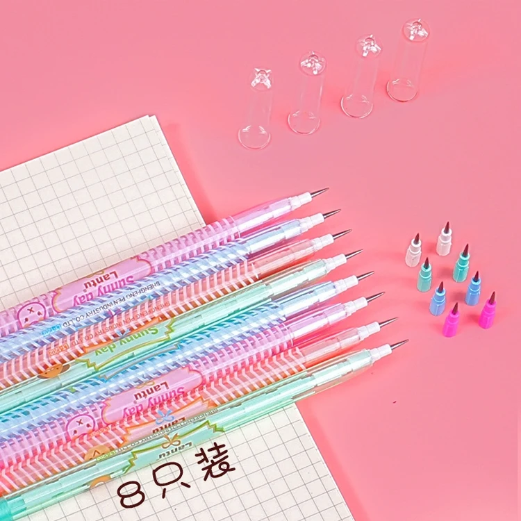 Plastic 11Tips Multicolor Push Point Fun Pencils Kawaii Novelty Stationery Gifts Bullet Stackable Pencil Set