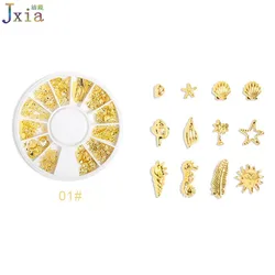 2021 Wholesale 16 Types Moon Heart Mixed Nail Art Designs 3D Metal Alloy Flowers Decoration