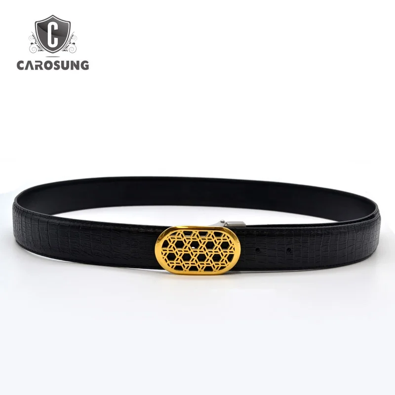 New Trendy Custom Women Gold Stainless Steel Buckle Black Genuine Leather Belt For Women
