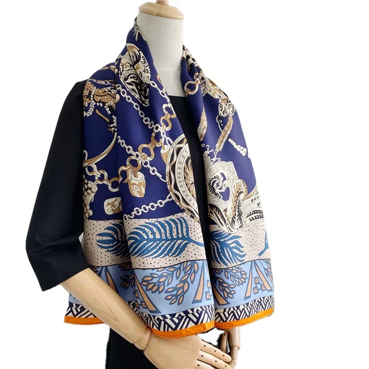 Excellent Scarf Custom Print Custom Logo Design Silk Scarf Digital Printed Twill Scarf Natural Silk