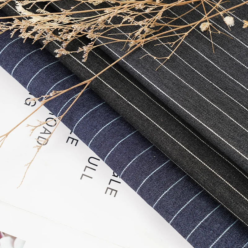 High quality fashion wholesale cotton elastane stock stripe design 12s vintage washed stretch denim thick fabric for streetwear